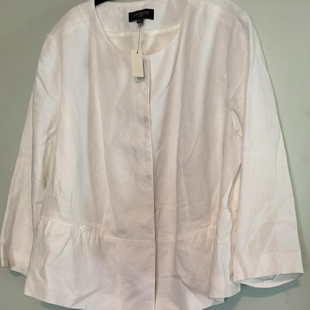 Talbot's Woman 20W White 100% Linen Peplum Blazer Jacket‎ White Party NWT